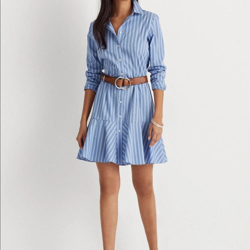 Lauren Ralph Lauren Triella Dress Womens 0 Blue Stripe Cotton Drop Waist Mini